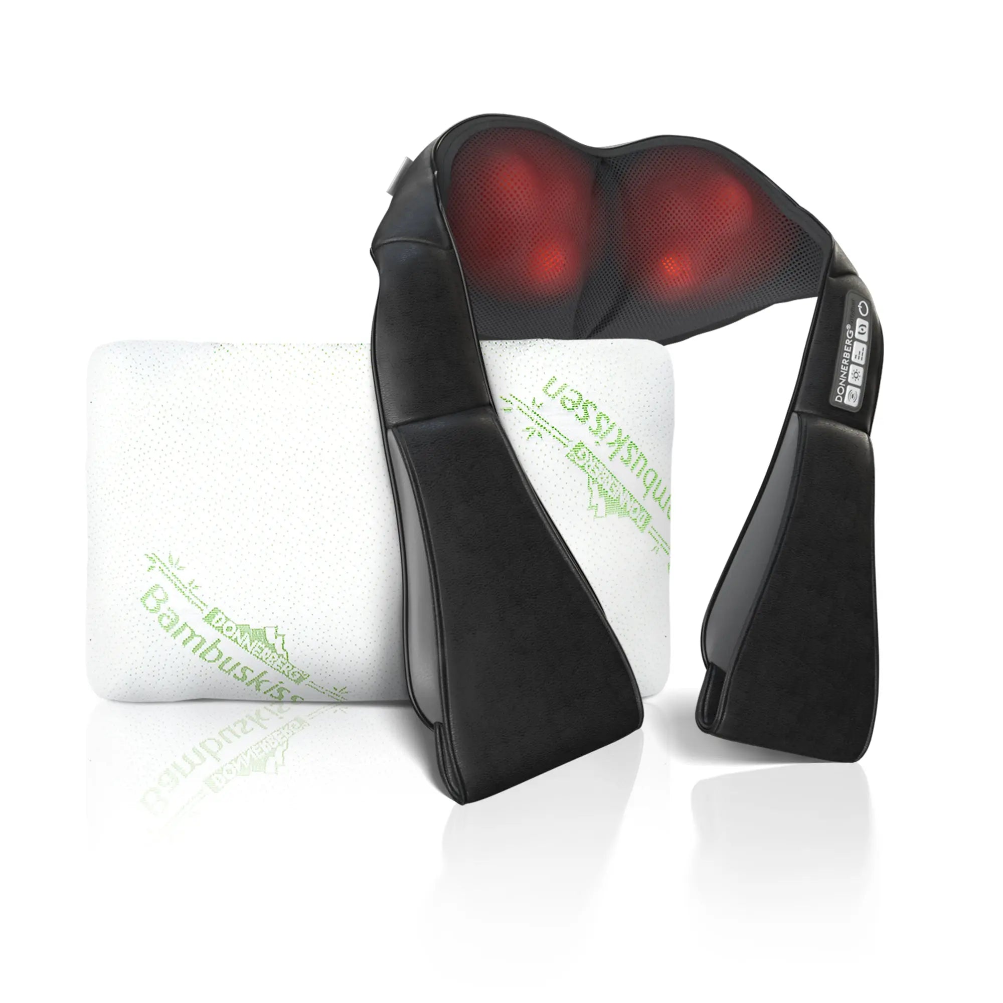 Premium Nackenmassagegerät & Bambus Reisekissen Set black