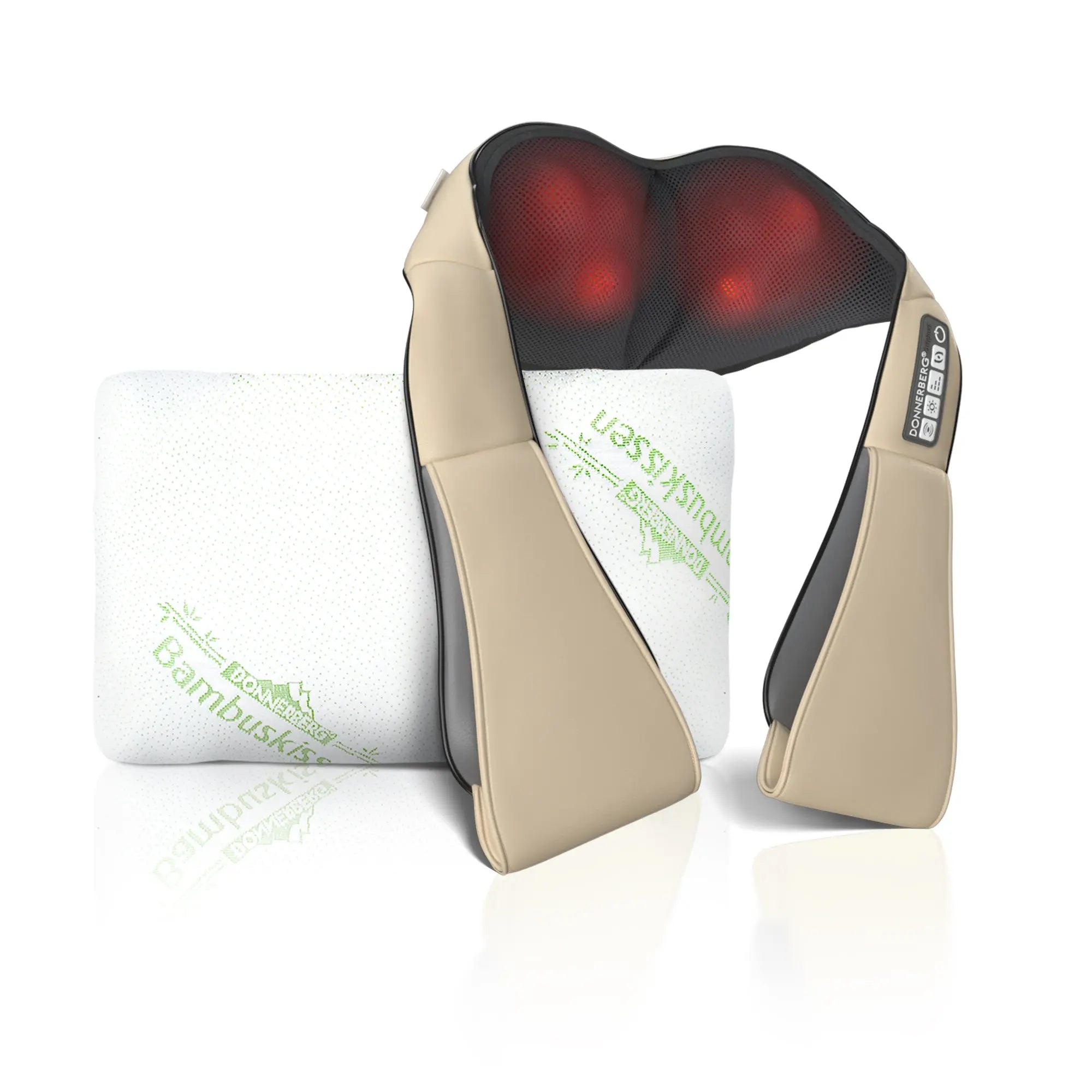 Premium Nackenmassagegerät & Bambus Reisekissen Set beige