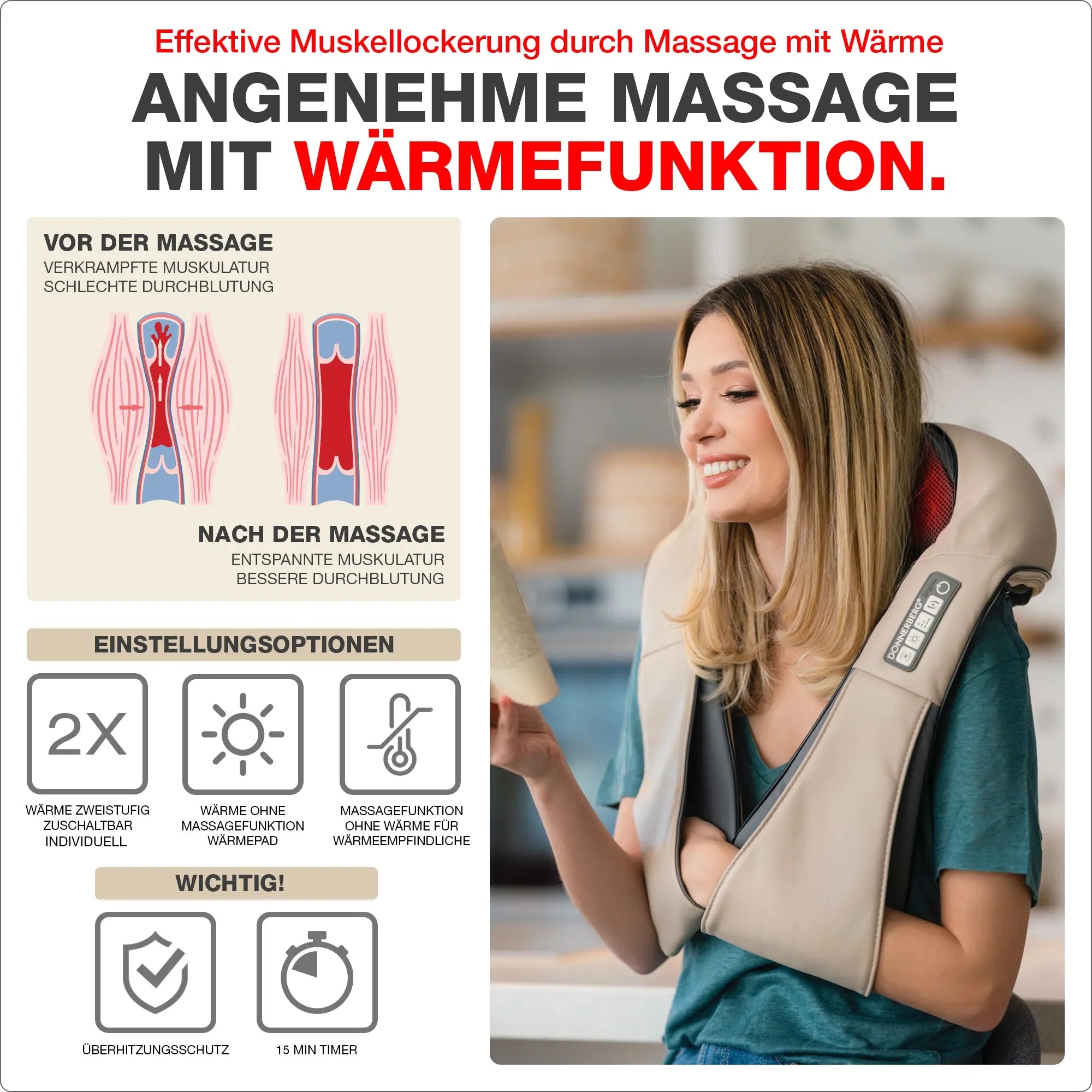 Angenehme Wärmefunktion für Muskellockerung beige