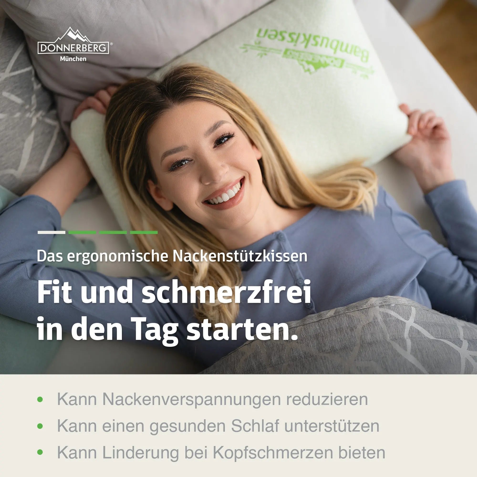 Woman lying on a neck support pillow