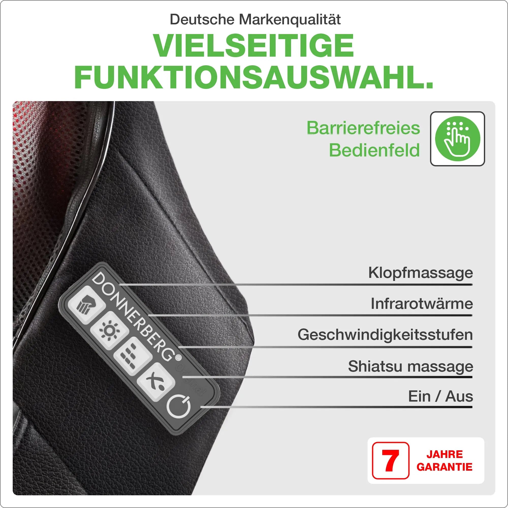 Barrierefreies Bedienfeld für eine vielseitige Funktionsauswahl. Das Klopfmassagegerät Klopfy- Deutsche Markenqualität