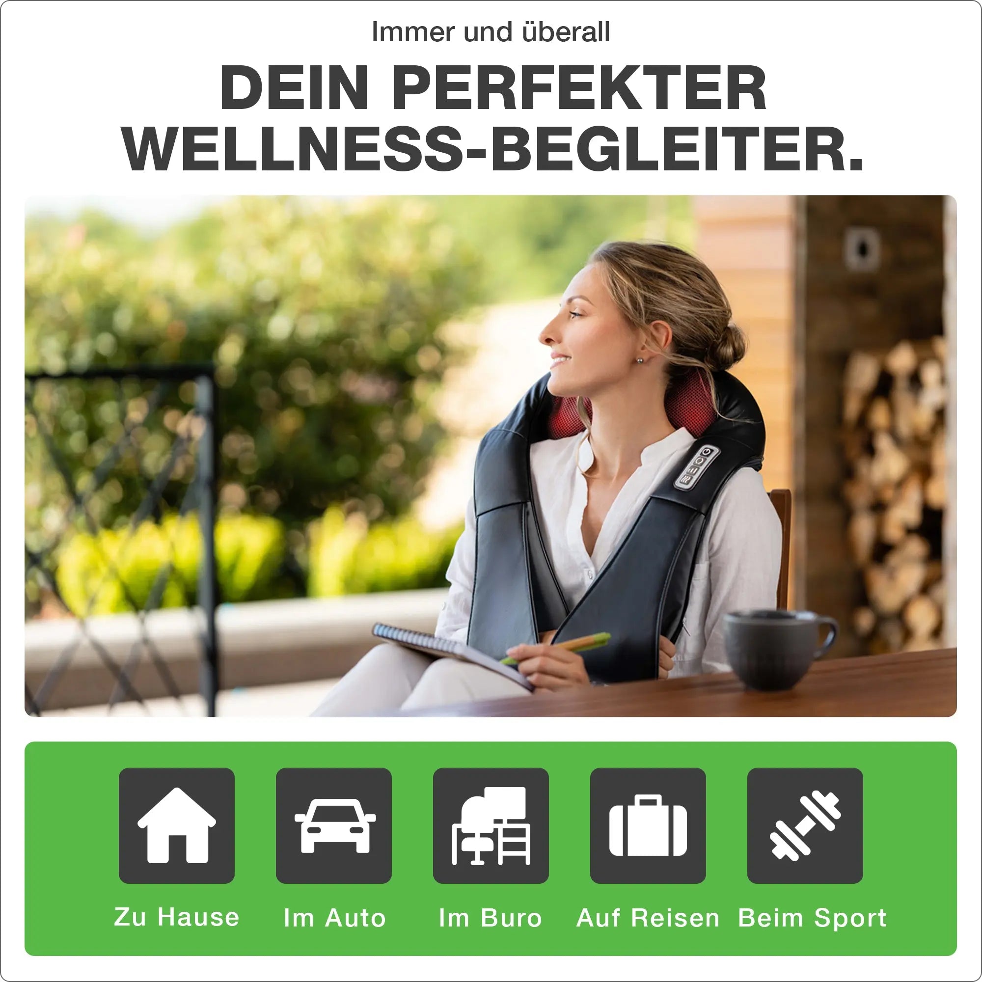 Dien perfekter Wellness-Begleiter: Basic Massagegerät Schwarz. Immer und überall: zu Hause, im Auto, im Büro, auf Reisen, beim Sport.