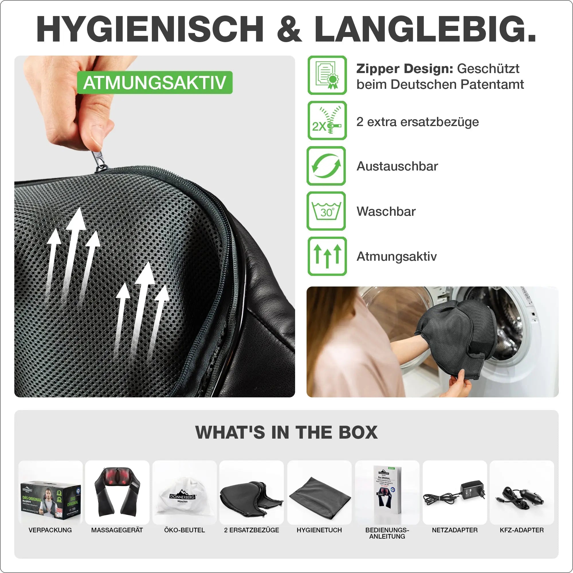 Klopfy Ersatzbezüge: hygienisch und langlebig. 2 extra waschbare und atmungsaktive Ersatzbezüge