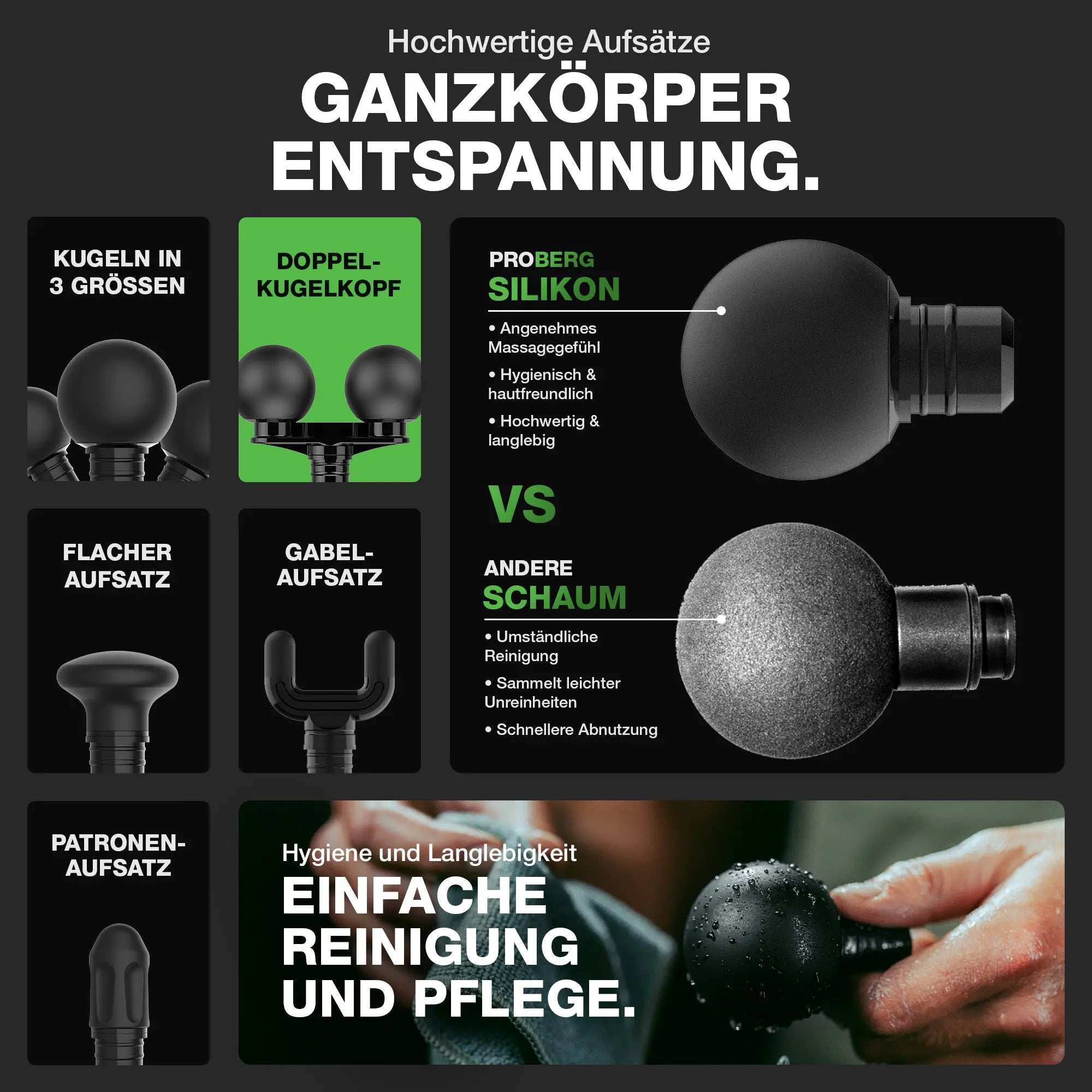 Proberg Massagegerät mit verschiedenen Aufsätzen