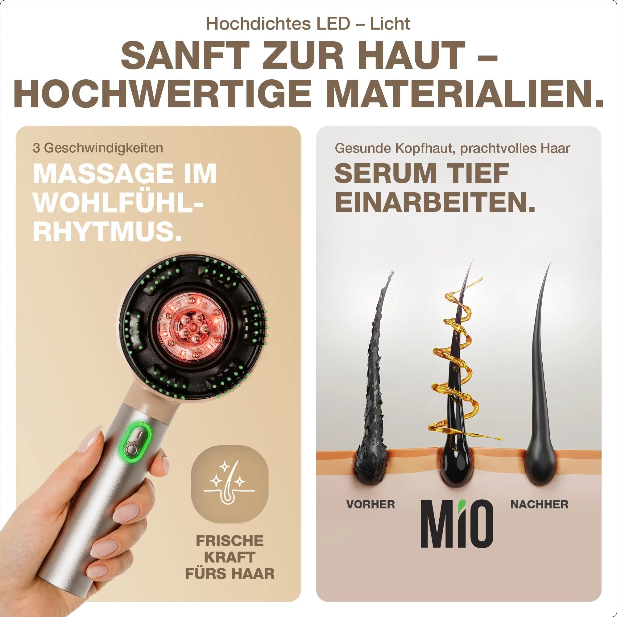 Gesunde Kopfhaut mit Massagegerät beige