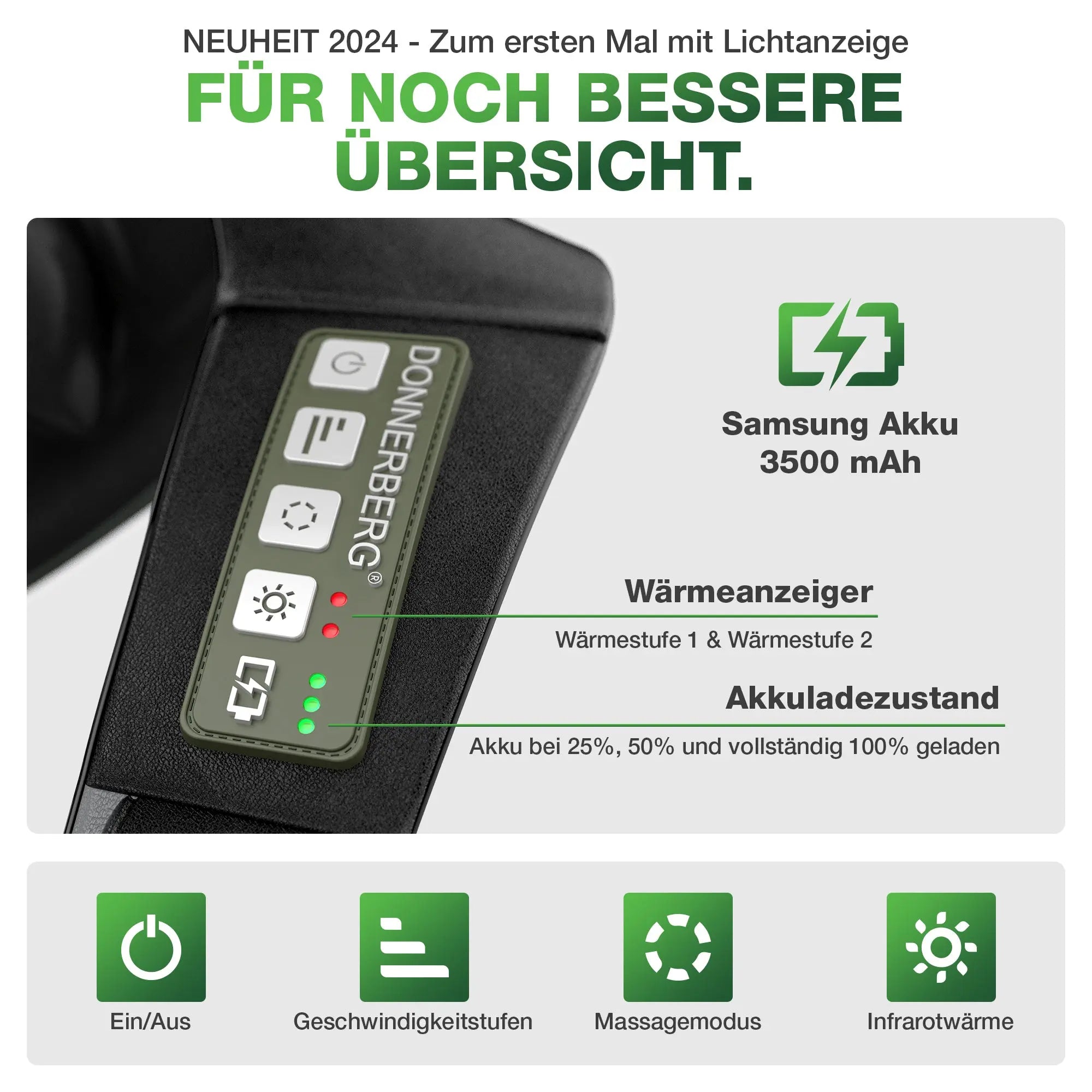 Innovative Konsole zei Wärmestufen und Batterieniveau an black