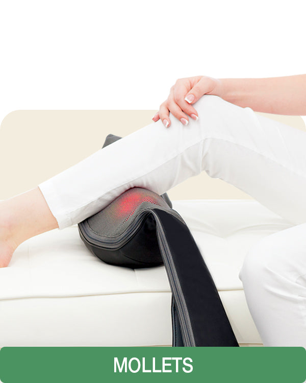 Se masser les jambes avec l'appareil de massage Basic jae