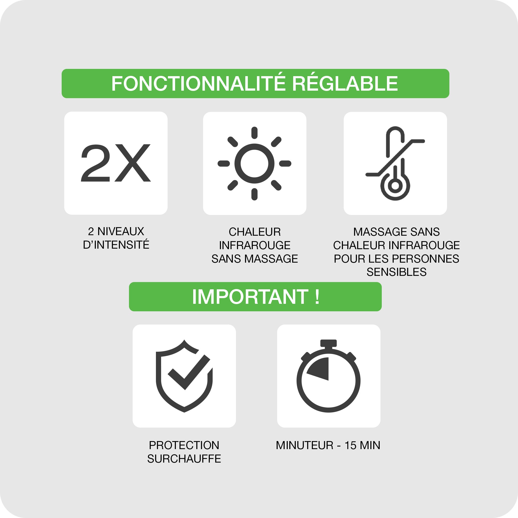 Profiter de la chaleur infrarouge et les fonctionnalités facilement réglables. 