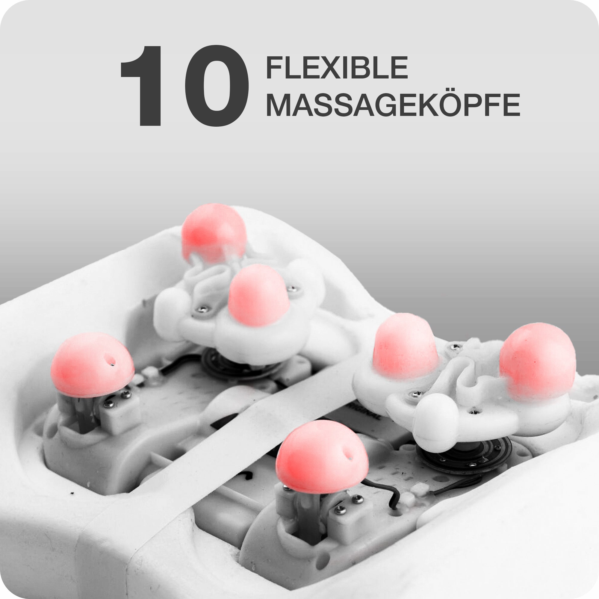 Das Massagekissen Krafty ist mit 10 flexiblen Massageköpfen ausgestattet