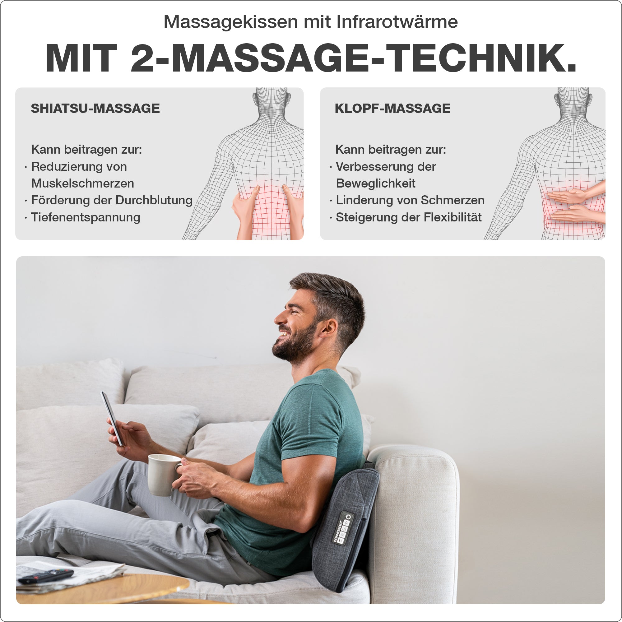 Zwei Massagetechnik: Shiatsu- und Klopfmassage