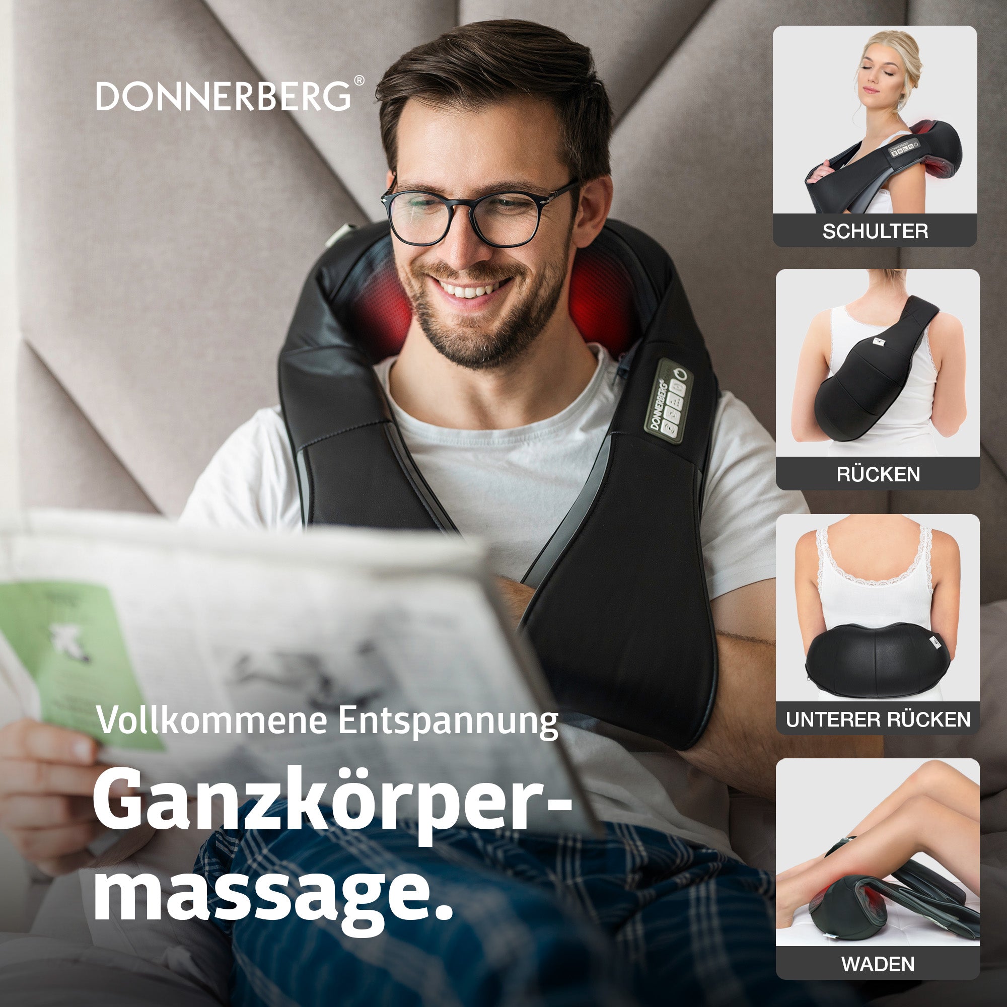 Massager for full body massage applied on neck, shoulders, back, legs