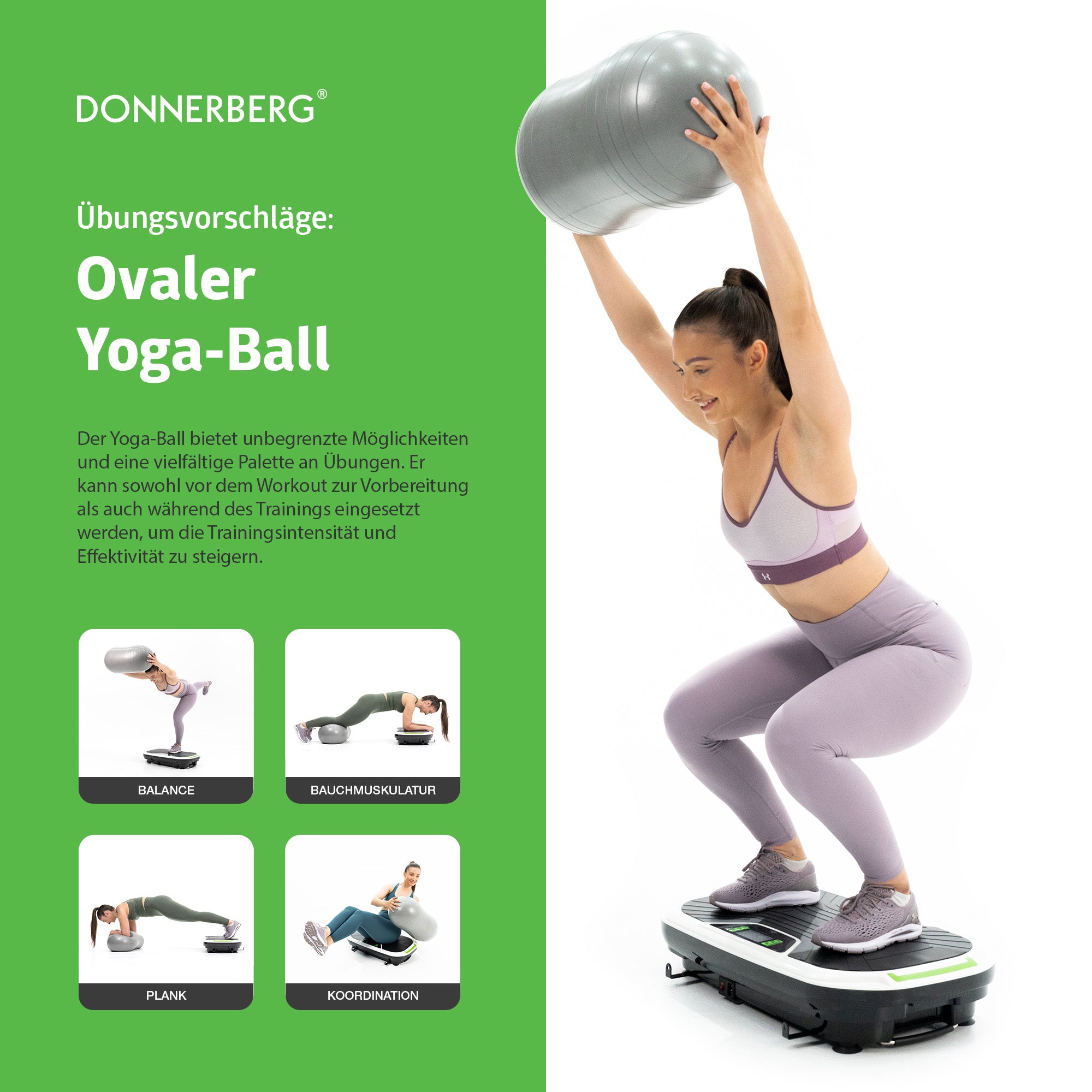 Suggestions for exercises with oval yoga ball on vibro exercise machine
