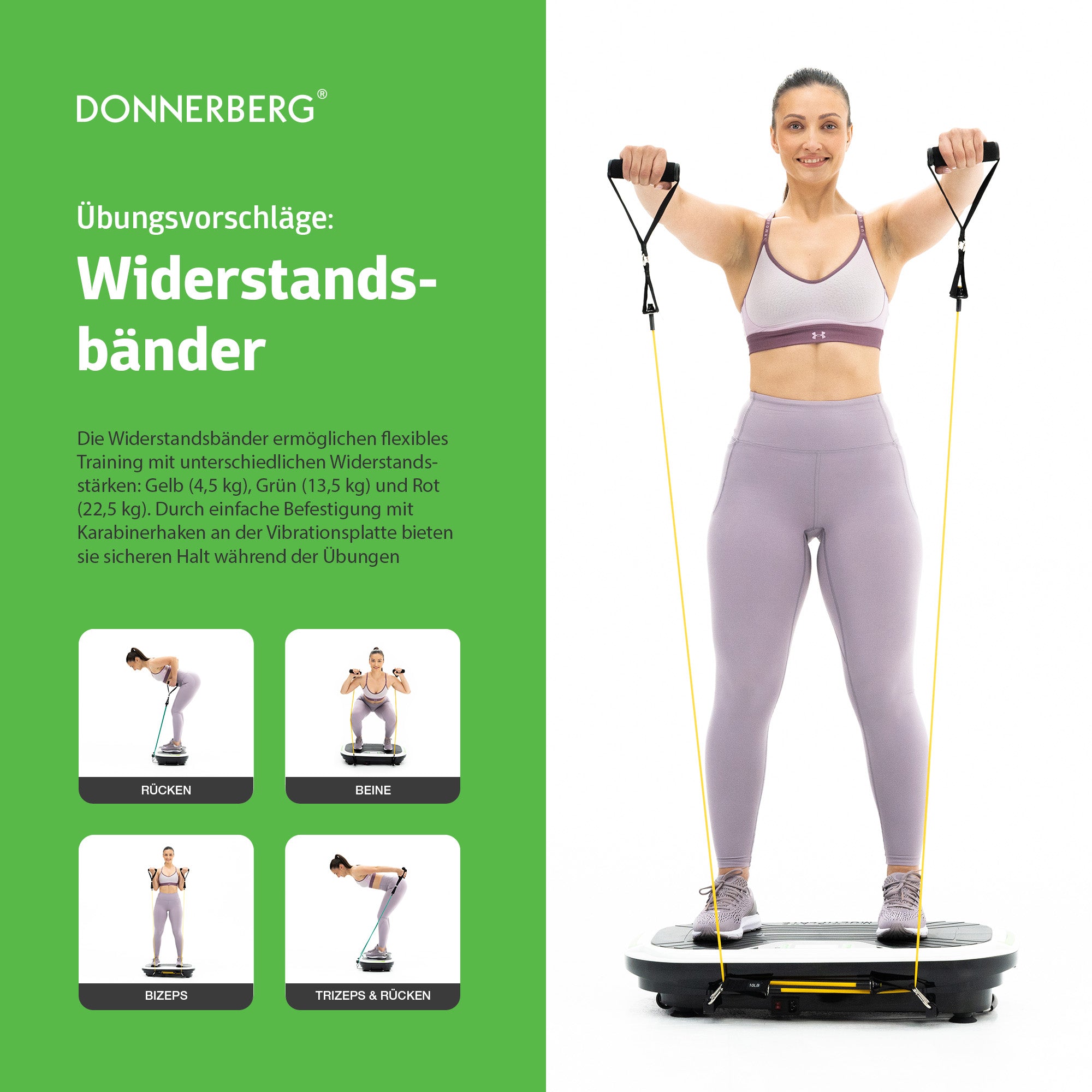 Examples of exercises with resistance bands on the vibrating machine
