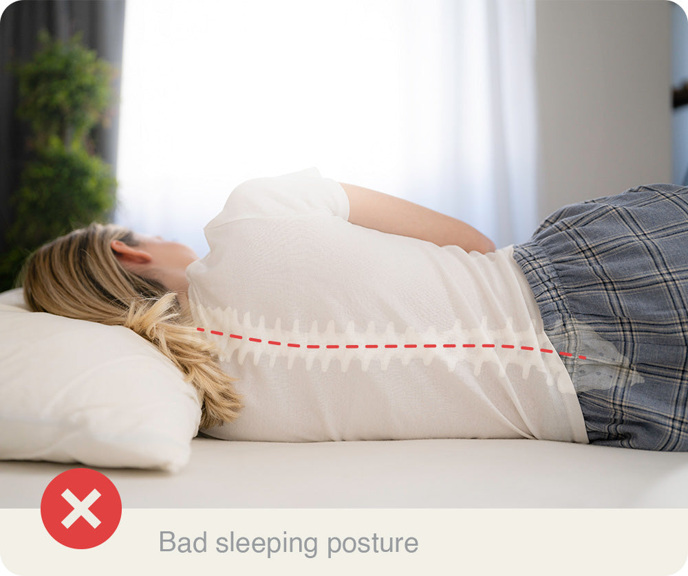 poor sleeping posture: unsupported neck and back alignment