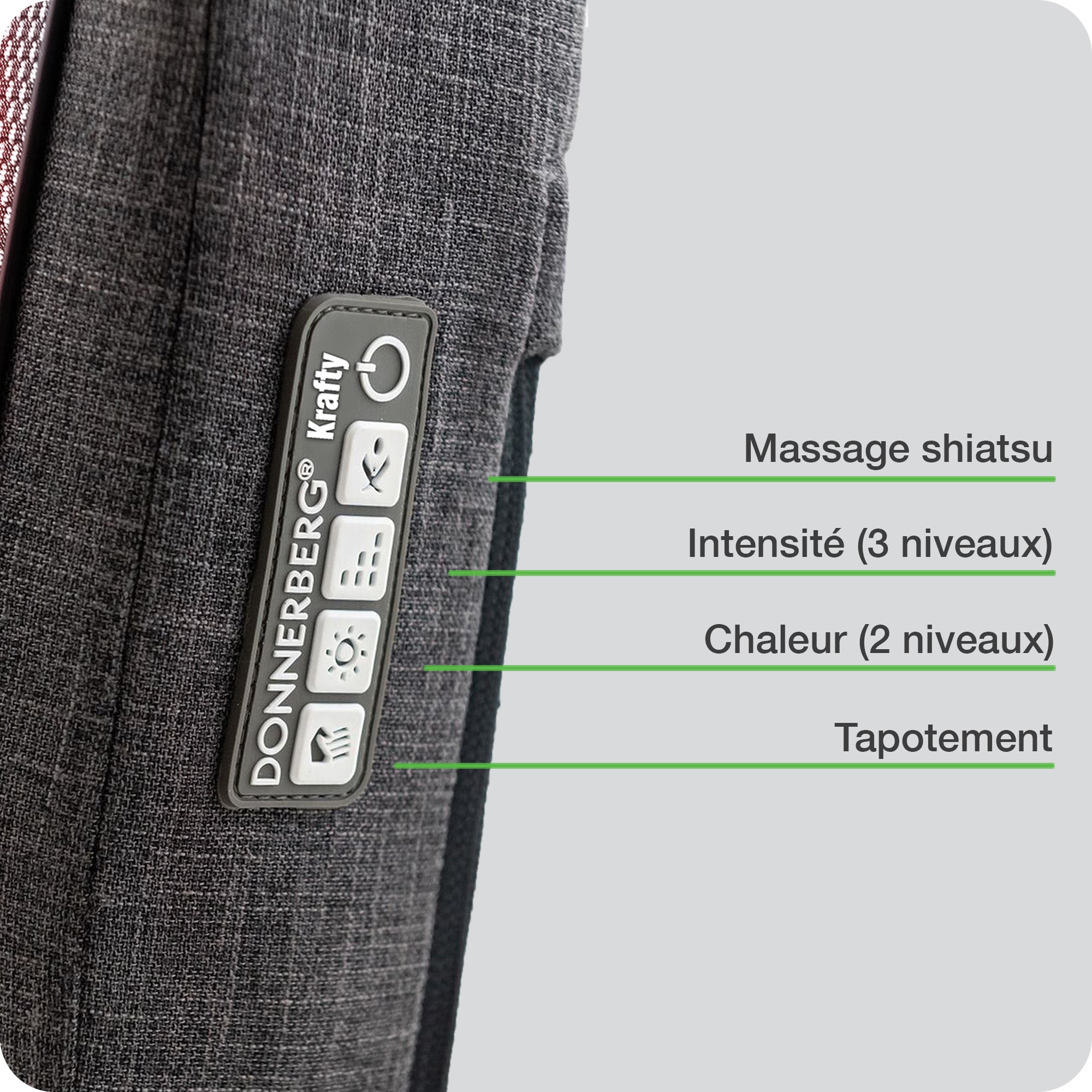 Le panneau de commande accessible te permet de personnaliser ton massage